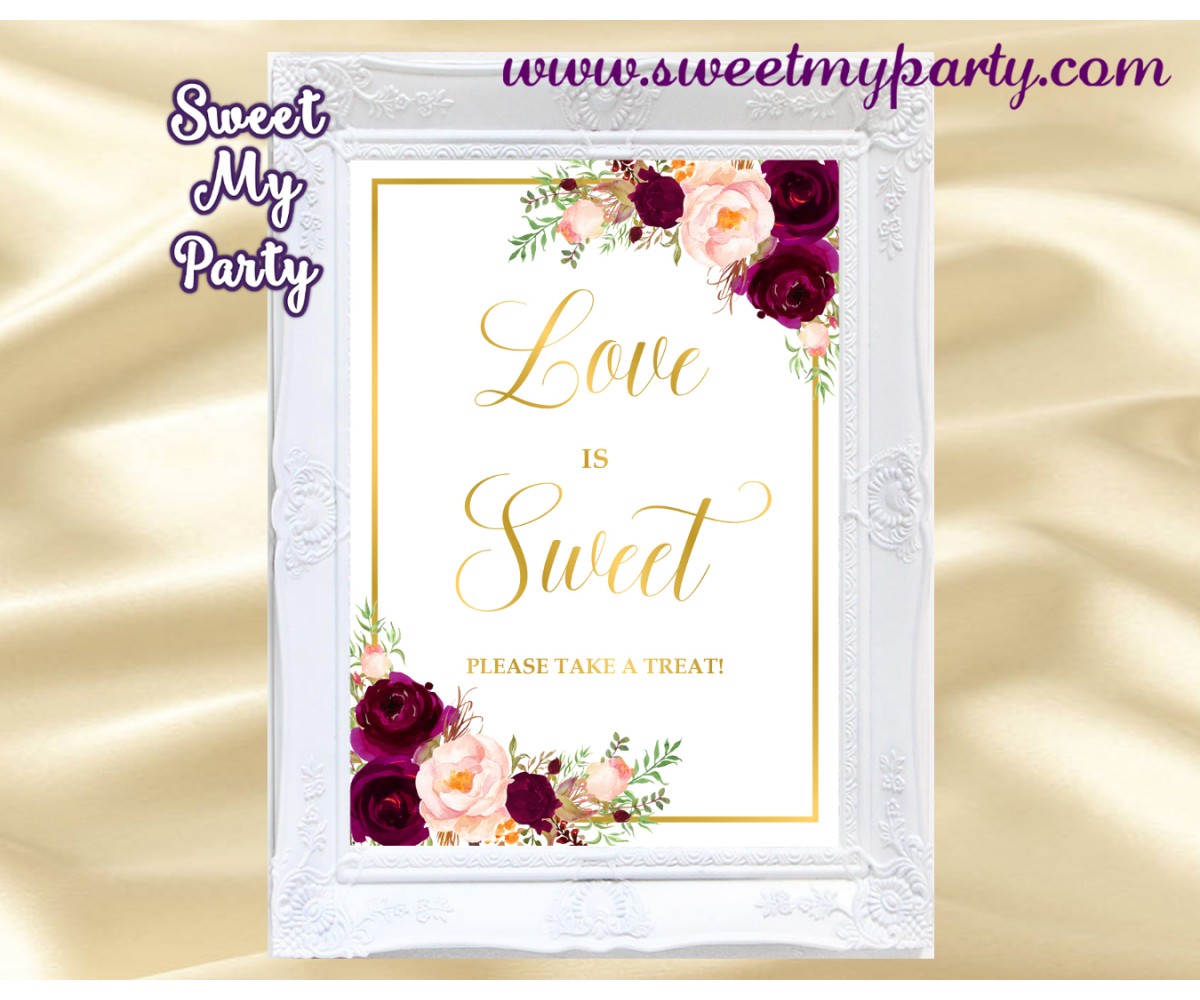 Burgundy Love is Sweet sign, Gold love is sweet sign, (61c)